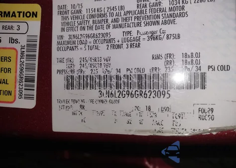 2016 Lincoln Mkz из США, поврежденный, VIN 3LN6L2G96GR623095